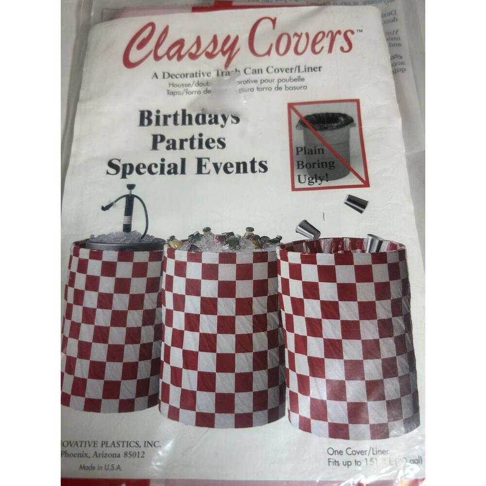 Classy Covers Trash Can Cover Red White Check Party Picnic 40 Gallon USA - Picture 6 of 12